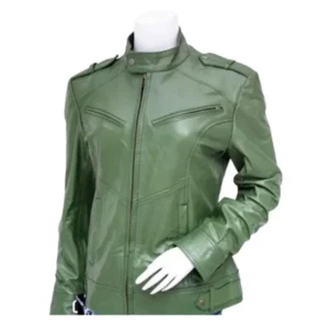 Women’s Green Biker Leather Jacket