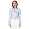 Women’s Real Ice Blue Leather Biker Jacket