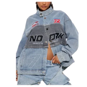 XO Kitty S02 Regan Aliyah Printed Blue Denim Jacket