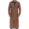 Brown Men Leather Long Duster Coat