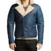 Men’s Blue Leather Shearling Jacket