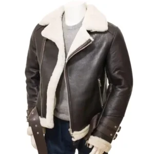 Men’s Chocolate Brown Leather White Shearling Jacket