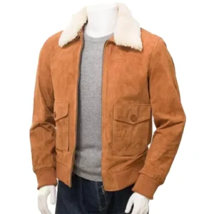 Mens Suede Brown Shearling Leather Jacket