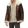 Mens White Shearling Brown Leather Jacket