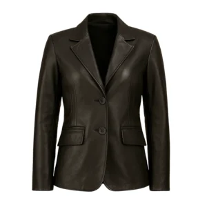 Womens Two Buttoned Leather Blazer