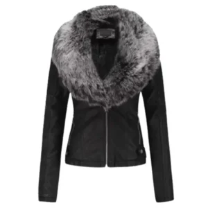 Womens Bellivera Black Leather Fur Jacket