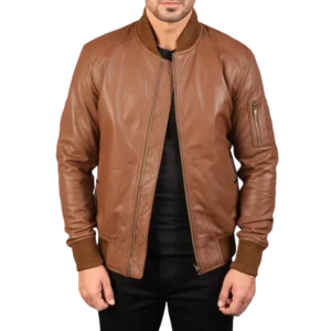 Bomia Ma-1 Brown Leather Bomber Jacket