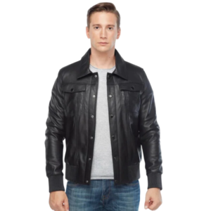 Men’s Real Black Leather Bomber Jacket