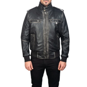 Glen Street Black Leather Bomber Jacket
