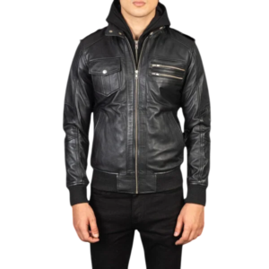 Bravado Hooded Leather Bomber Jacket