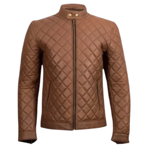 Men Brown Quilted Leather Jacket